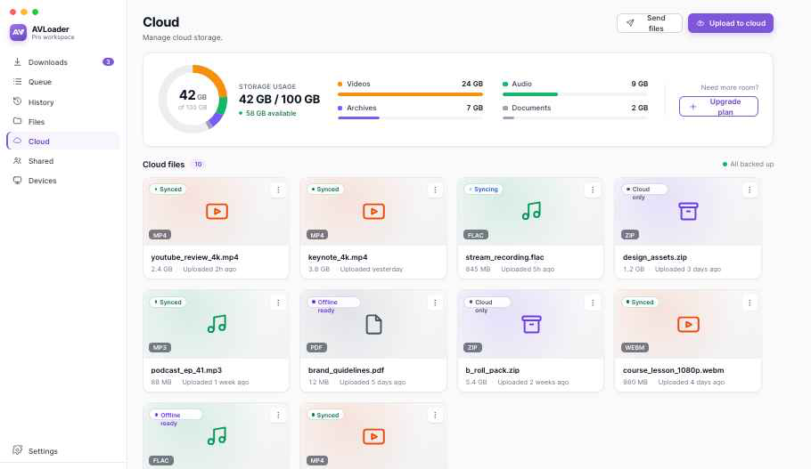 Cloud storage screen